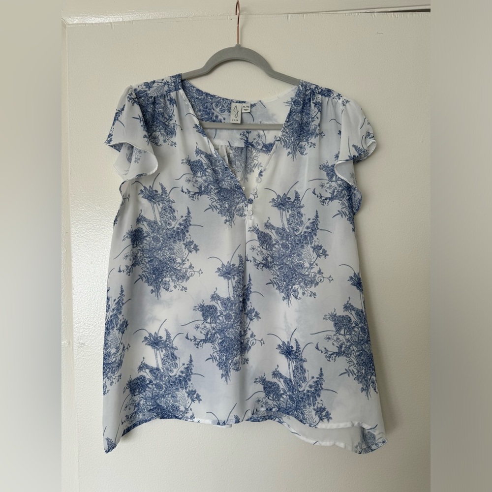 Joie White Blouse with Blue Floral Print
